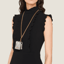 MIU MIU Matelasse One Shoulder Crossbody Earphone Case Silver