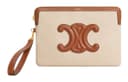 CELINE Fabric With Calfskin Trim Handbag Wrist Bag Clutch Small Brown