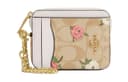 COACH Card Case Coated Canvas With Smooth Zip Card Holder Regular Gold & Light Khaki Chalk
