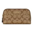 COACH Coated Canvas Clutch Makeup Bag Khaki & Saddle