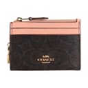COACH Canvas Card Holder Mini Dark Brown & Shell Pink