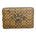 COACH Coated Canvas With Smooth Clutch Laptop Bag Large Khaki