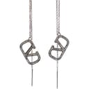 Valentino Garavani Pre Owned 2000 2024 Brass Rhinestone VLogo Threader Earrings Costume Earrings