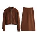 ELLE TwoPiece Skirt Sets Brown Stand Collar Moderate