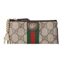 GUCCI OphidiaGG Supreme Canvas With Coin Purse Key Pouch Beige & Dark Brown