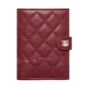 CHANEL Shiny Grain Calfskin & Gold Metal Passport Holder Small Burgundy