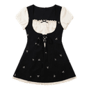 FABRIC PIG ShortSleeved Black ShortSleeved Dress Crew Neck Moderate Short Skirt Aline Skirt