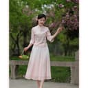 SIXUSICHOU Two Piece Skirt Sets Stand Collar Thin Mid Length