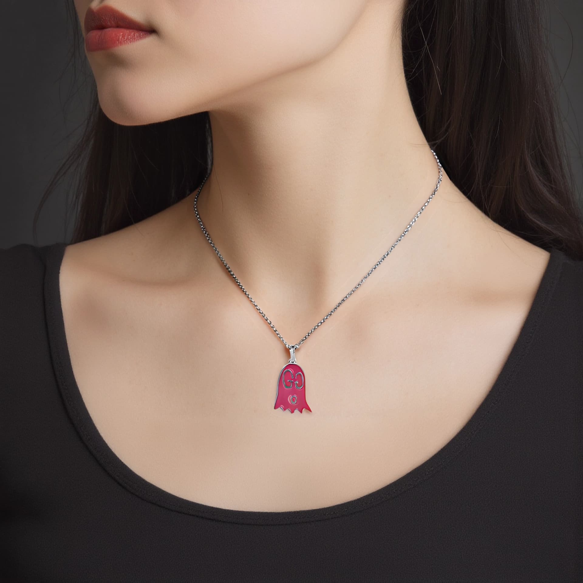 GUCCI Ghost 925 Sterling Silver Necklaces Red