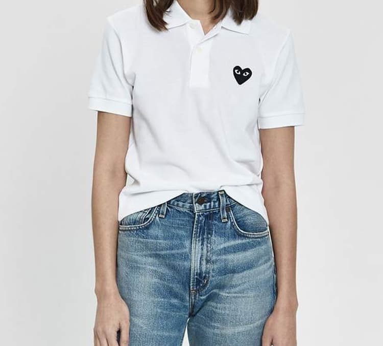 CDG Play Polo Shirts White Polo Collar Moderate Straight Fit