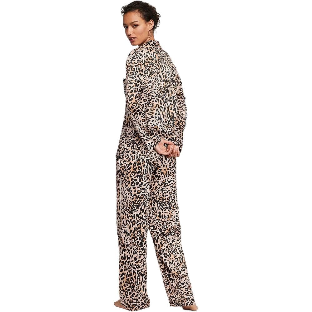 Victoria's Secret Satin Long Pajama Set Pajama Set Brown Animal Print