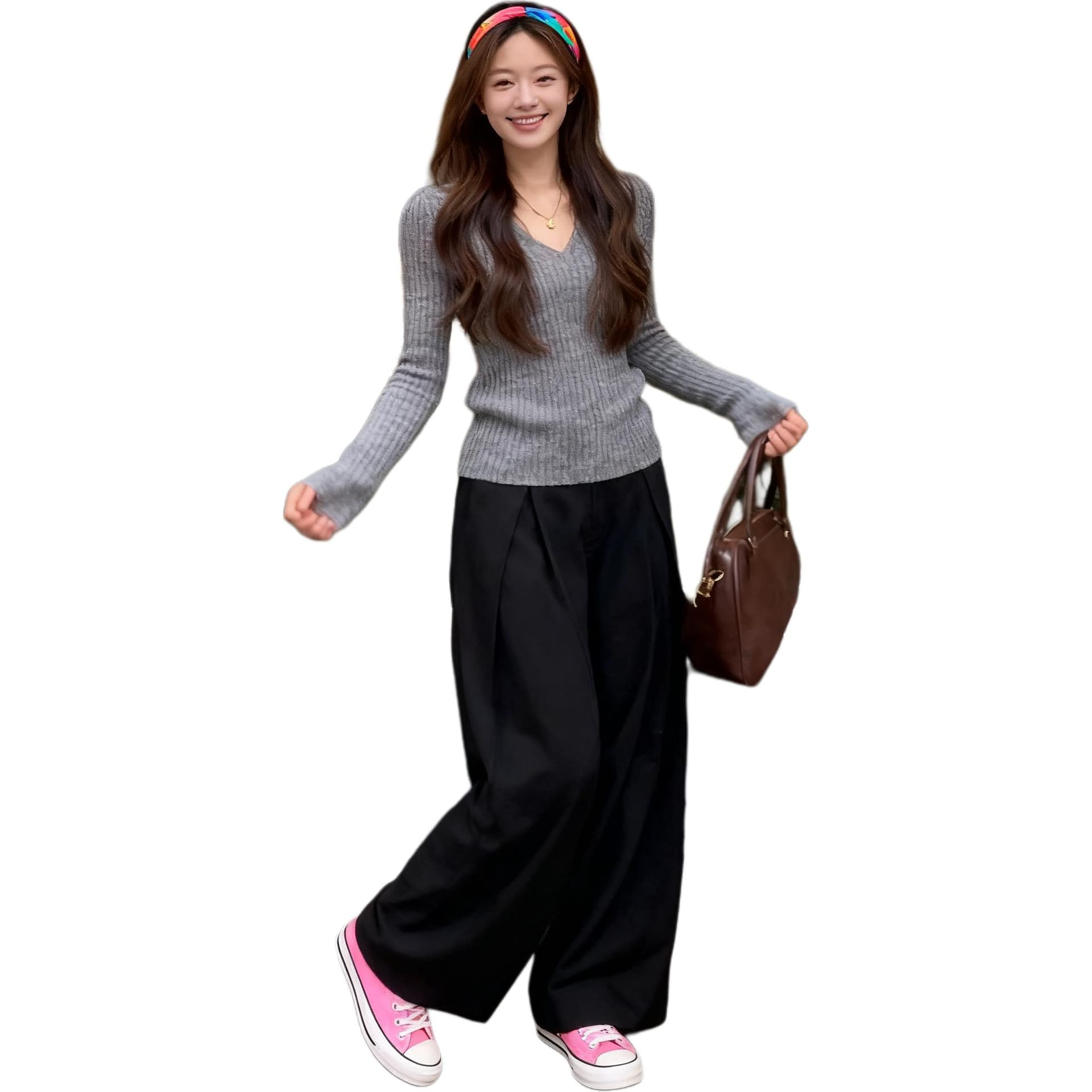 DAIERJIAREN Knitwear Gray Vneck Moderate Base Layer