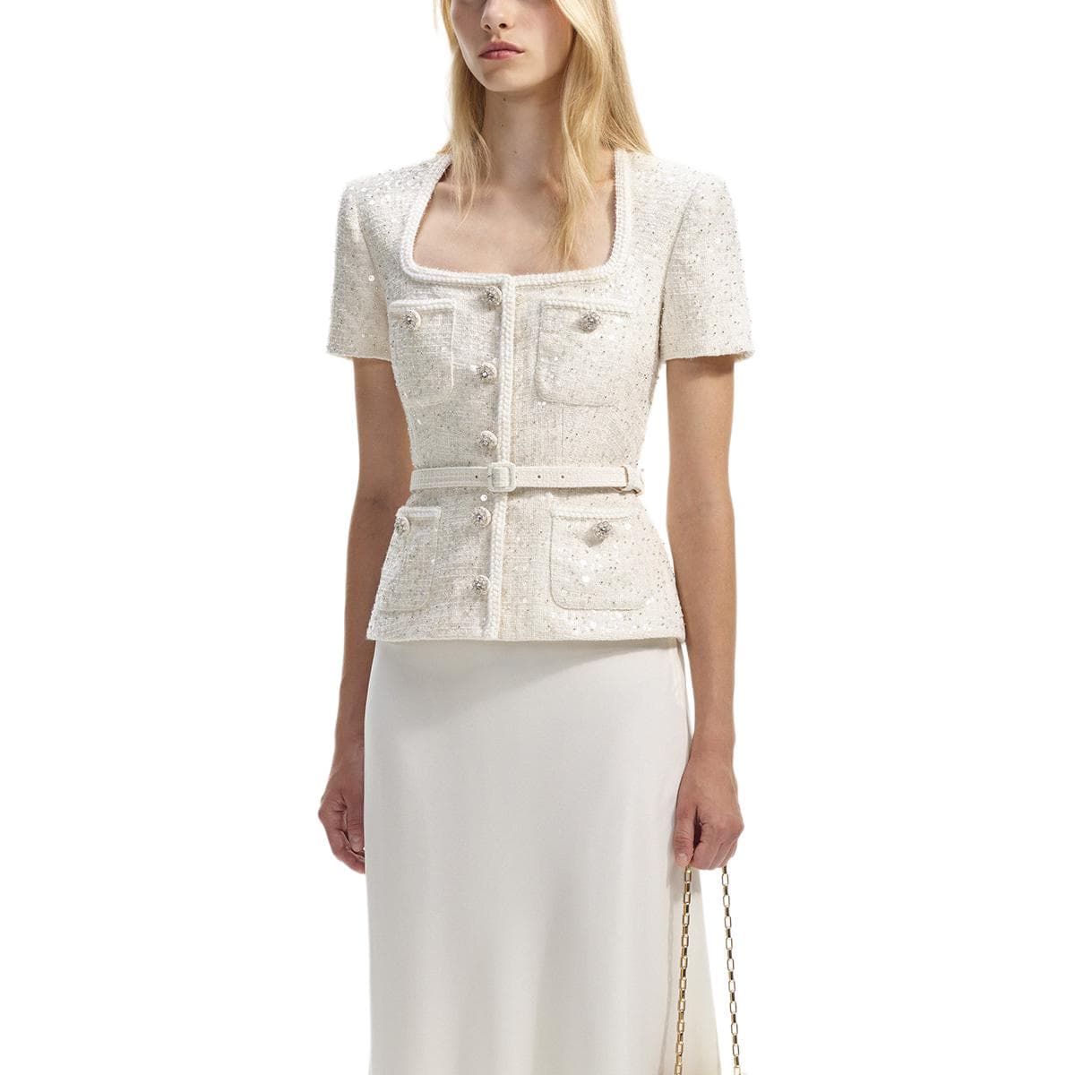 Self portrait Short Sleeved Dress Ivory White