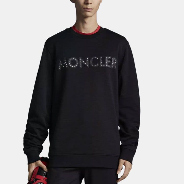 Moncler Sweatshirts Black Crew Neck Moderate