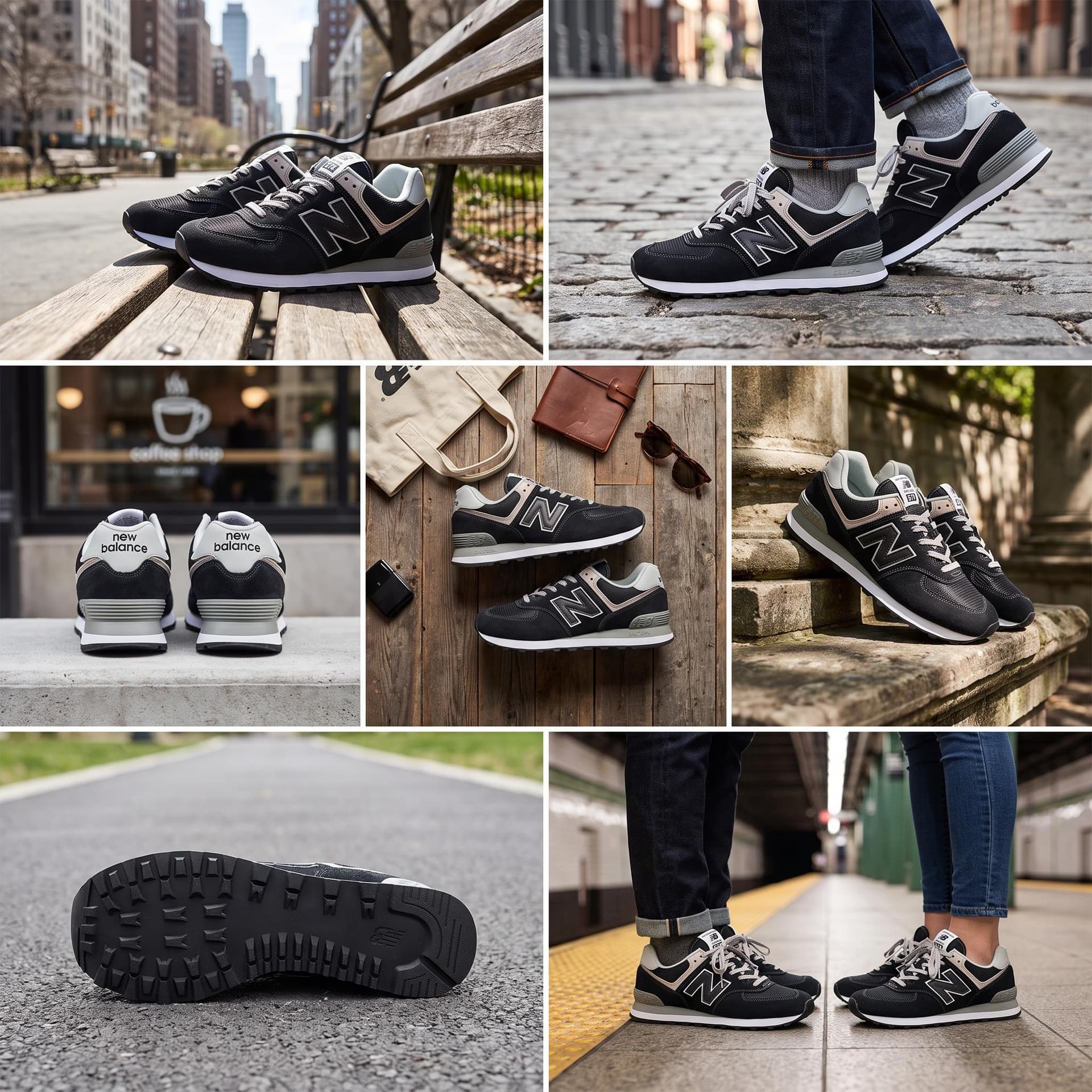 New Balance NB 574 Textile, Split Cow Breathable ENCAP City Commuting Black