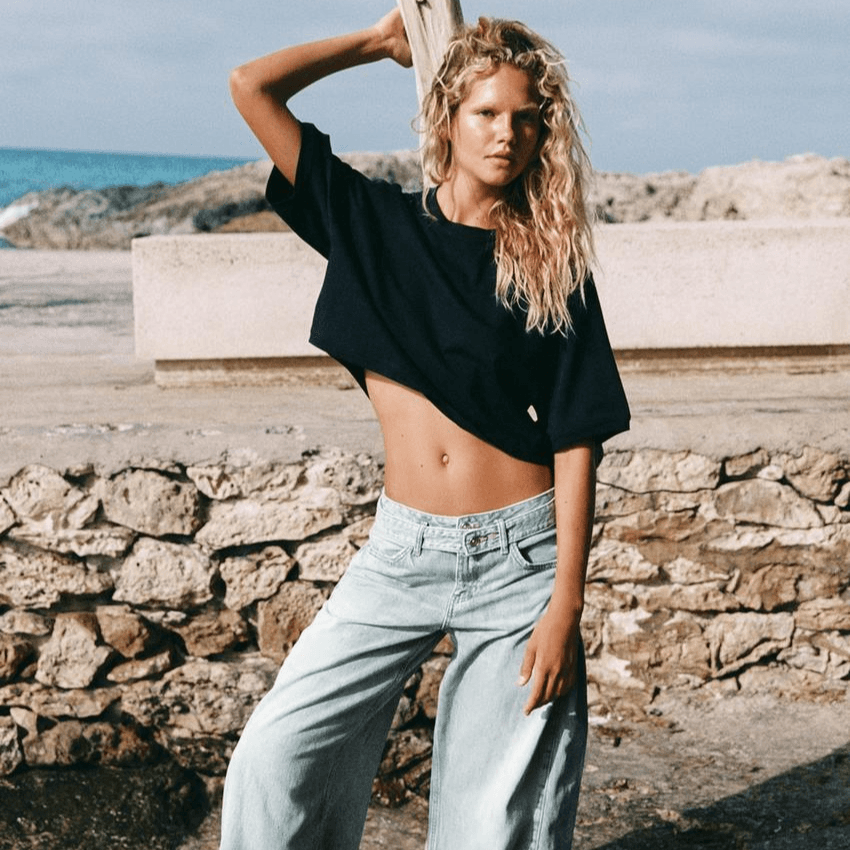 ZARA TShirts Sea Blue Crew Neck