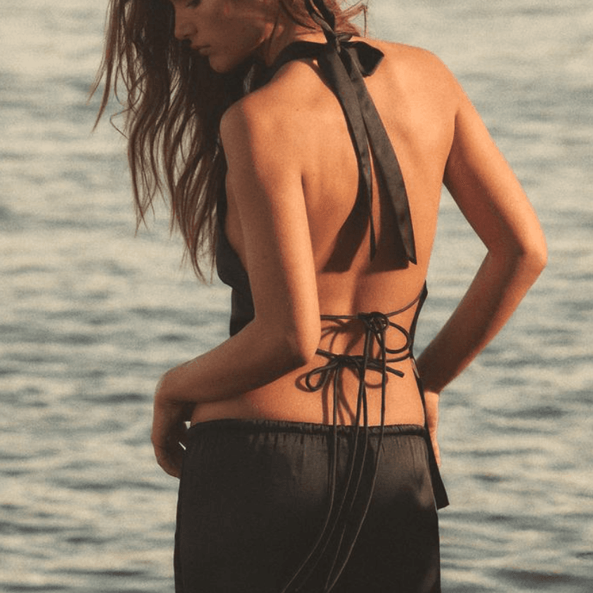 ZARA Tank Tops Black Halter Moderate Nippedin Waist