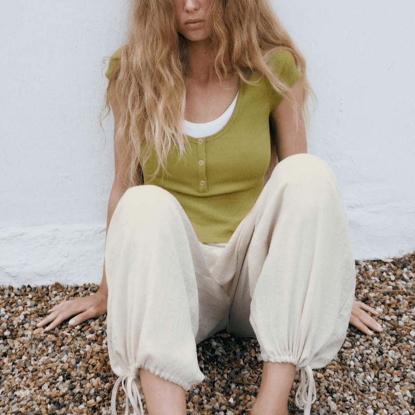 ZARA TShirts Light Khaki Crew Neck