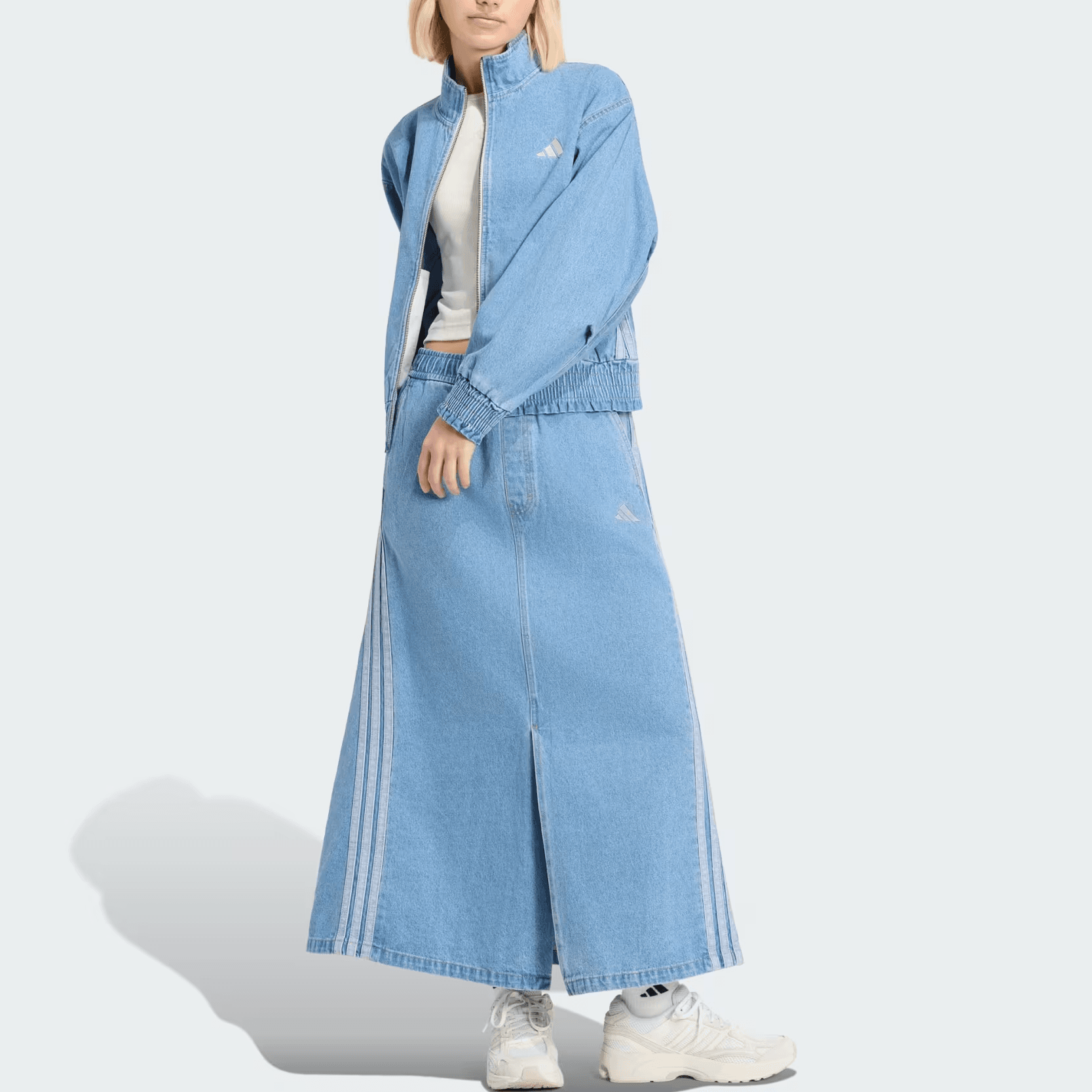 Adidas Denim Jackets Crystal Sky Stand Collar Moderate