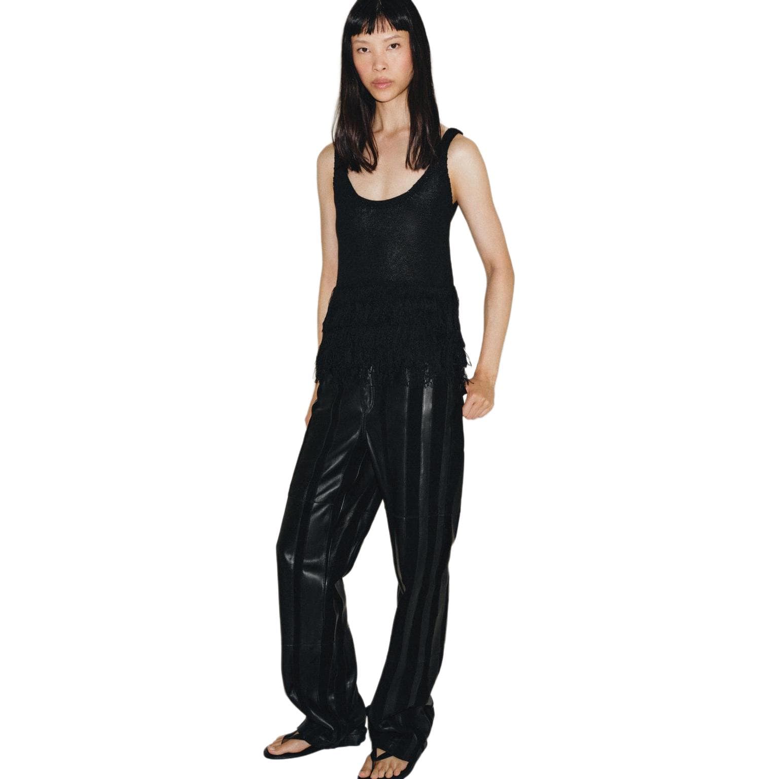 ZARA Tank Tops Black Straight Fit