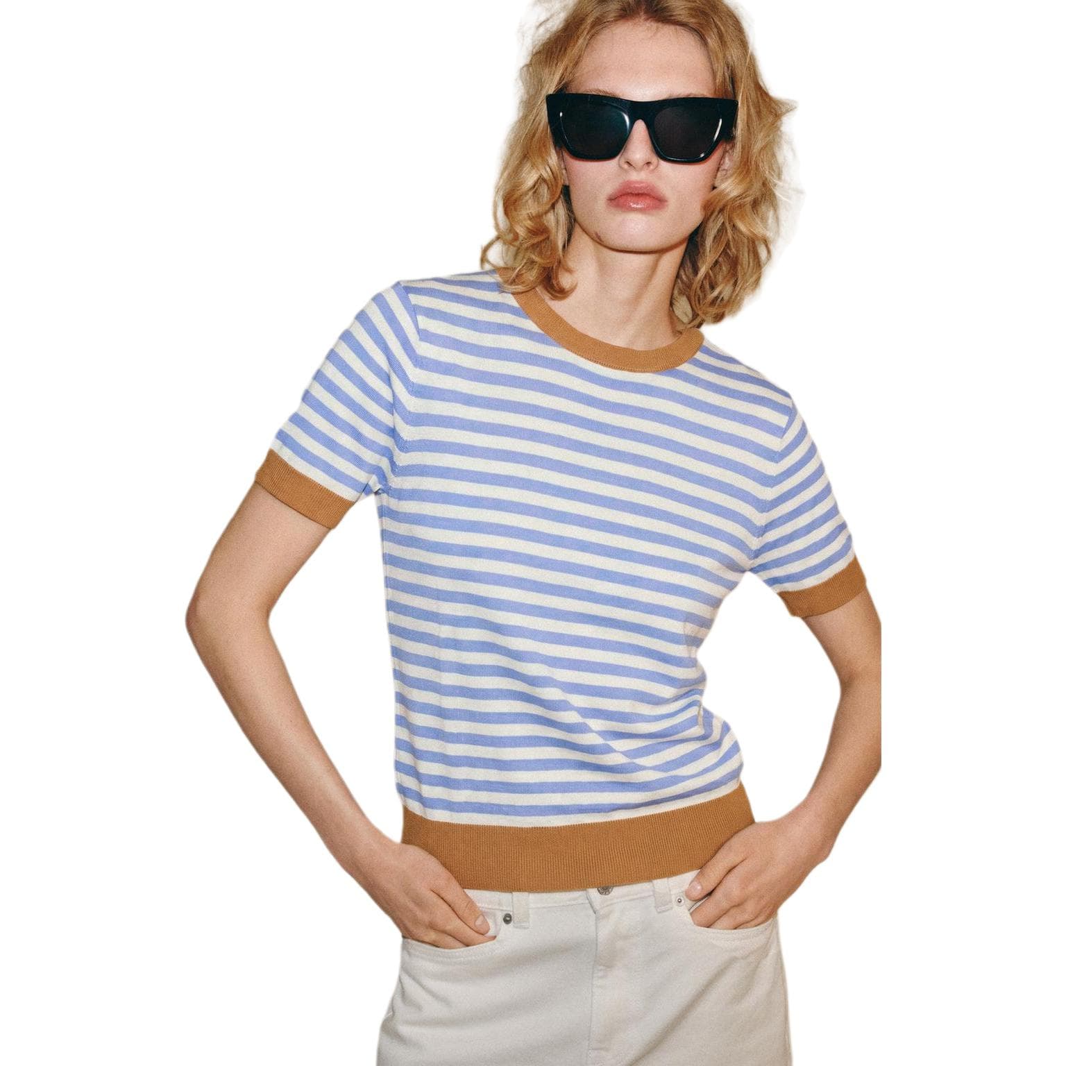 ZARA Knitwear Blue/White Crew Neck Moderate