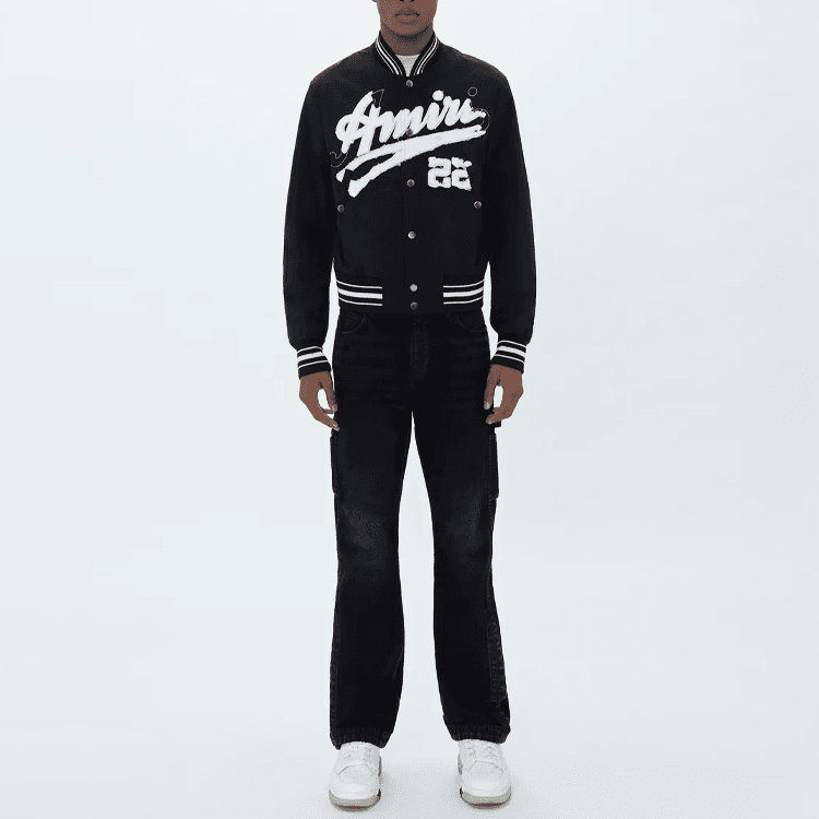 AMIRI Baseball Jerseys Black Baseball Collar Moderate Straight Fit