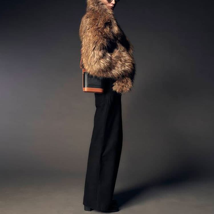 SAINT LAURENT FW22 Fur Coat Brown
