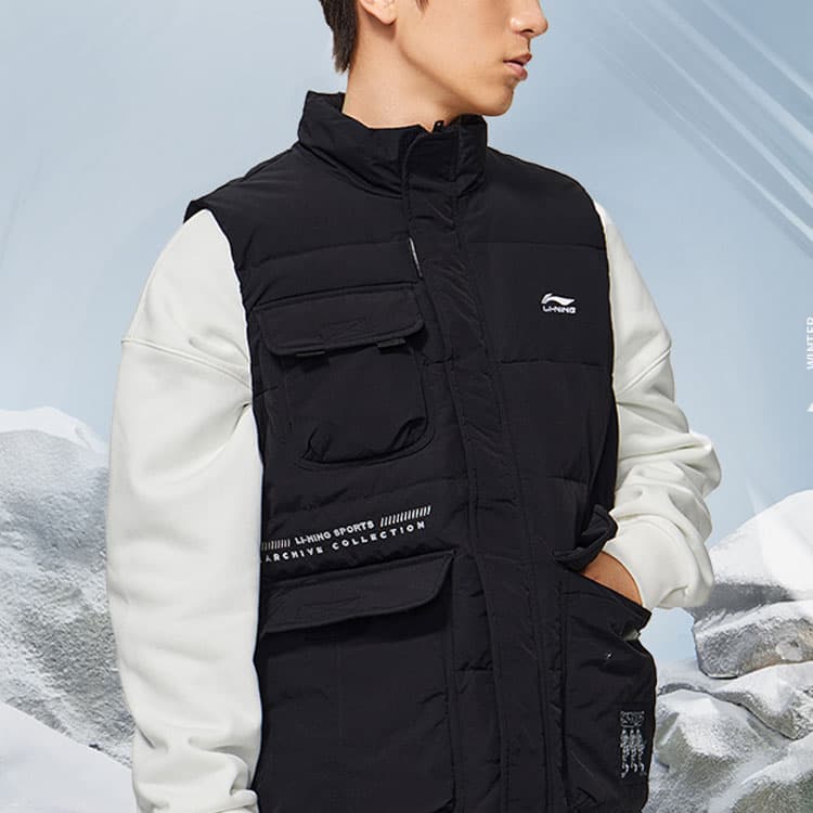 Li Ning Sports Collection Down Vests Black Stand Collar Moderate Other