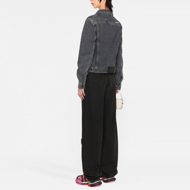 OFF WHITE Denim Jackets Gray Lapel Moderate Straight Fit