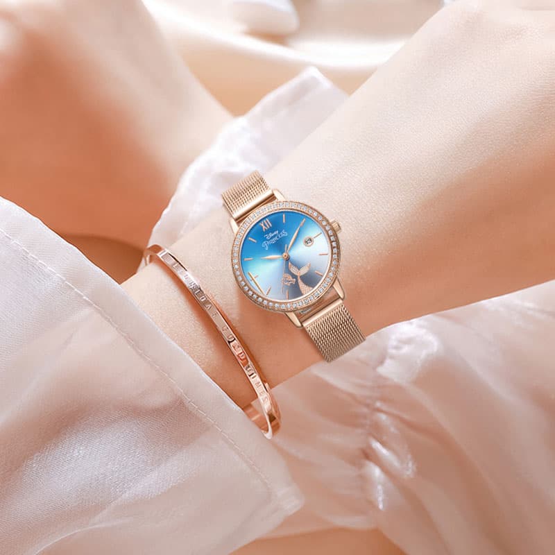 Disney Princess Quartz Movement Steel Strap Watch Watch Blue Dial MK 11503RG