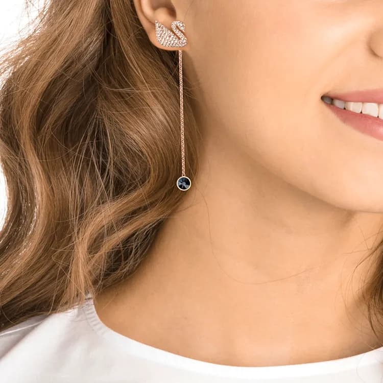 Swarovski Swan Artificial Crystal Earrings Rose Gold tone Plated