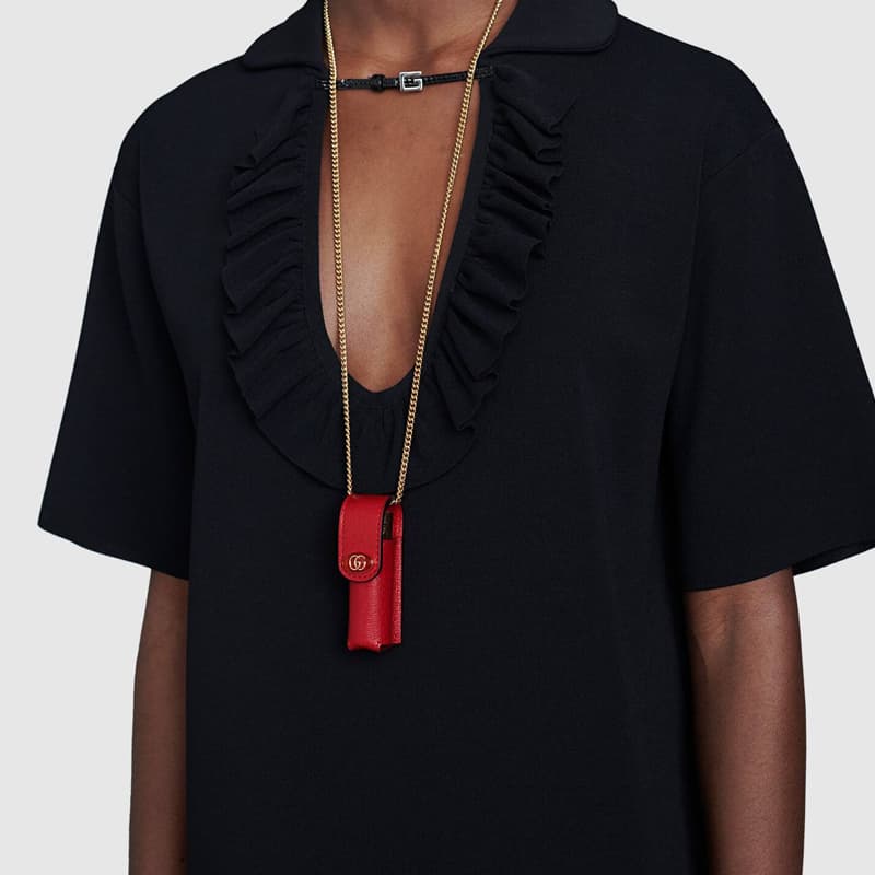 GUCCI Lipstick Closure Red Envelope Shoulder Bag Necklace Pouch Red