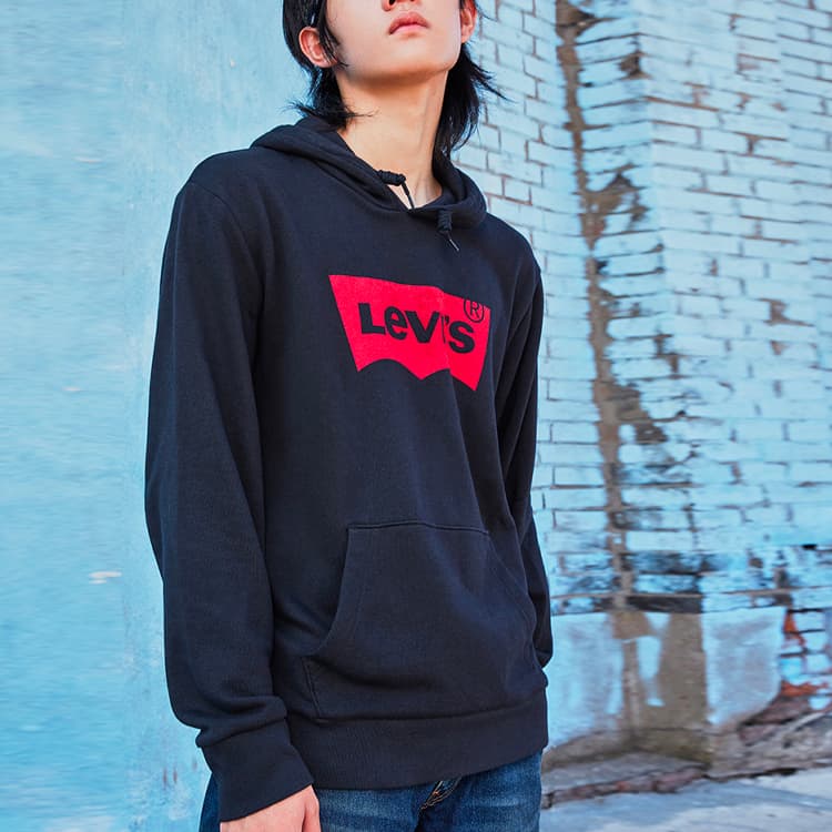 Levi's Sweatshirts Black Hooded Moderate Regular