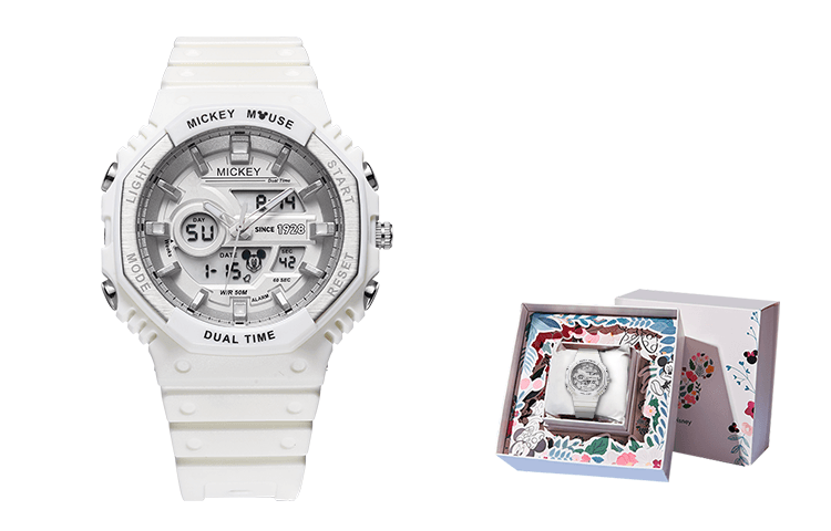 Disney Mickey Mouse Cute Quartz Movement Resin Strap Watch Silver Dial
