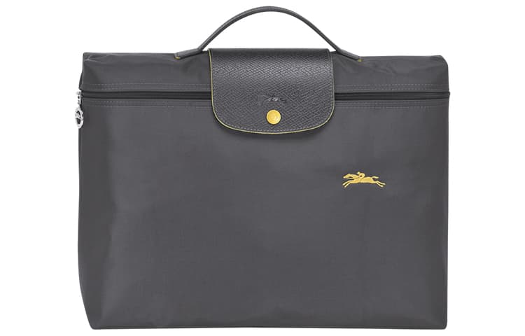 LONGCHAMP Le Pliage Club Cow Trim Handbag Briefcase Small Metal Gray Metal Gray