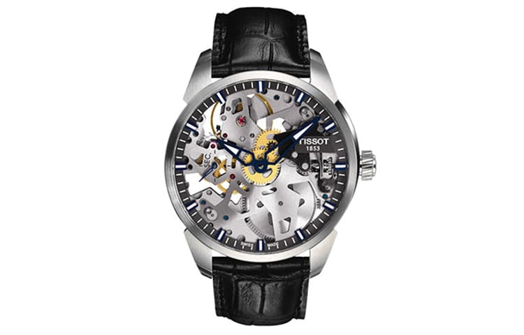 TISSOT Tencel Collection Manual Mechanical Movement 50m Waterproof Watch 43mm White Dial Skeleton Dial