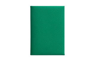HERMES Calvi Duo Silver Tone Buckle Epsom Card Holder Green/Light Blue