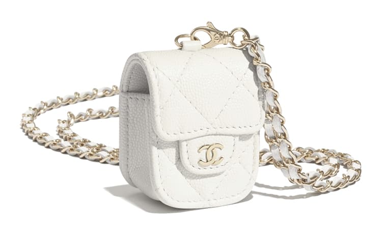 CHANEL Calfskin With Gold Tone Metal Clutch Headphone With Earphone Case White