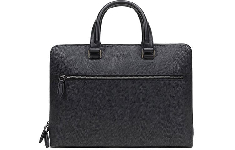 FERRAGAMO Cow Handbag Briefcase Gray Black Gift Set(Basic Set+Box+Shopping Bag)