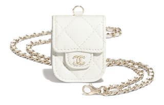 CHANEL Calfskin With Gold Tone Metal Clutch Headphone With Earphone Case White