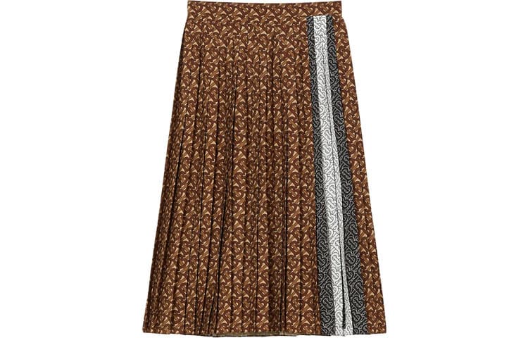 Burberry Logo Pleated Skirt 'Dark Mocha Ip Pattern'