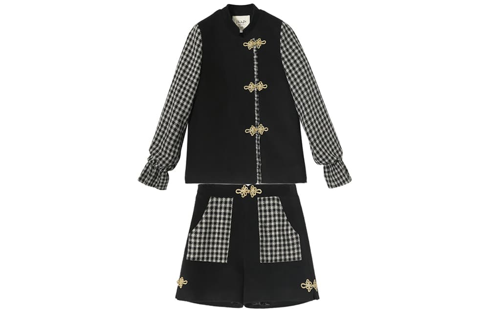 JK&JS Two Piece Skirt Sets Stand Collar Moderate Short