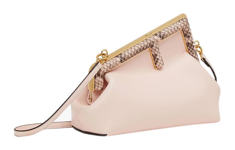 FENDI Python Skin One Shoulder Crossbody Handheld Small Light Beige