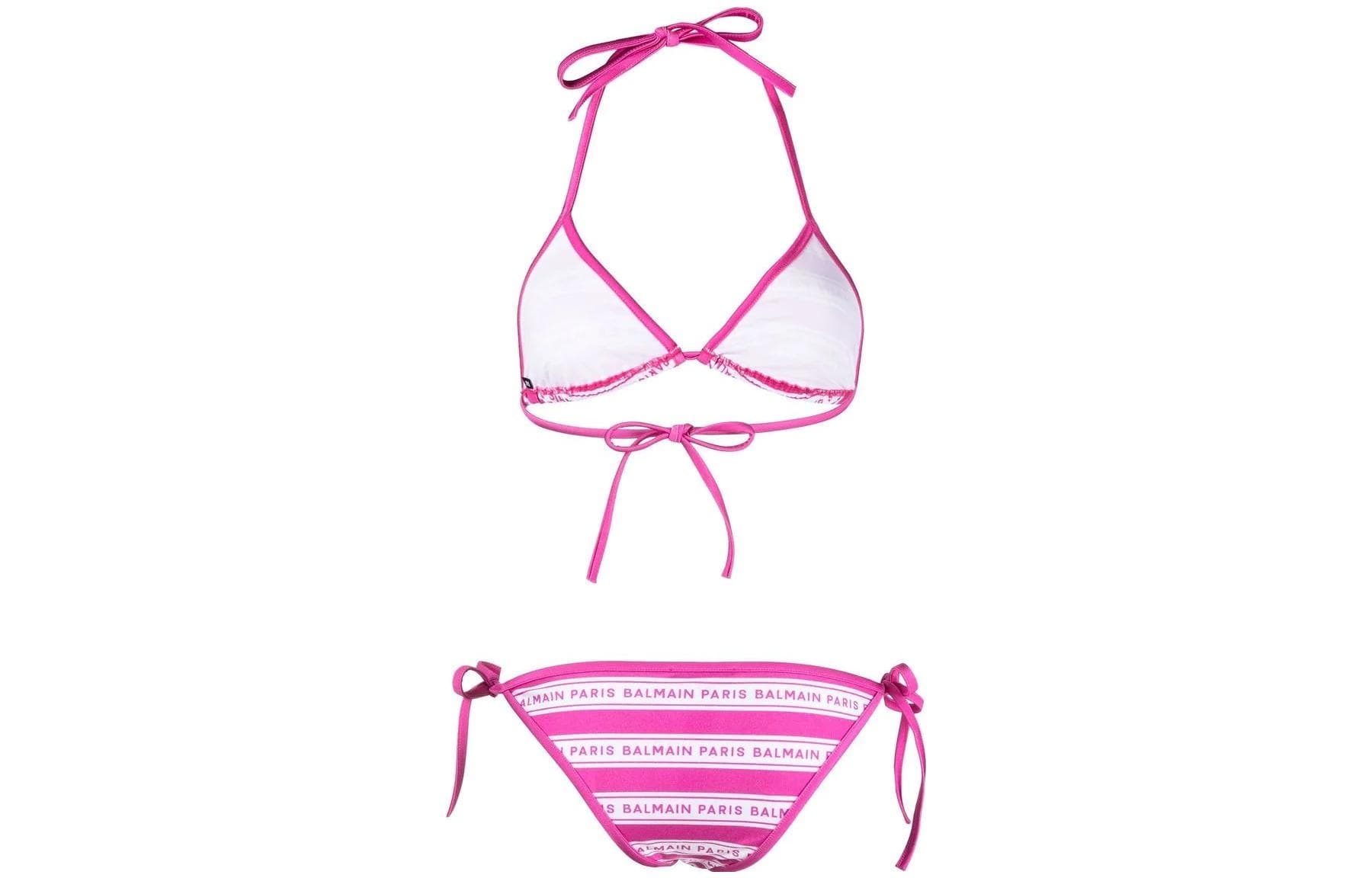 Balmain striped logoprint bikini