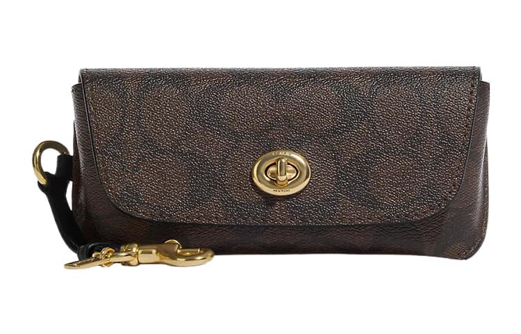 COACH Sunglass Case Signature Coated Canvas Clutch Eyeglass Pouch Small Dark Brown Dark Brown