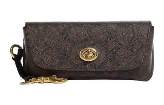 COACH Sunglass Case Signature Coated Canvas Clutch Eyeglass Pouch Small Dark Brown