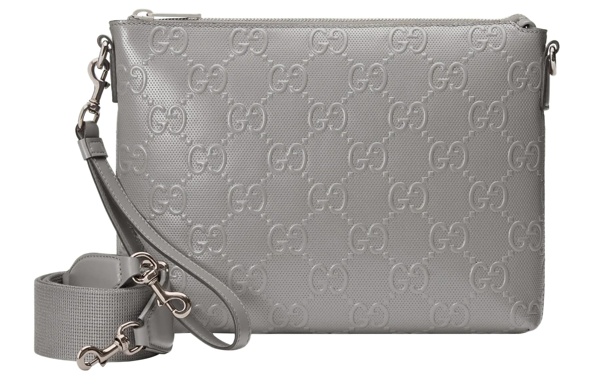 GUCCI One Shoulder Crossbody Clutch Medium Silver