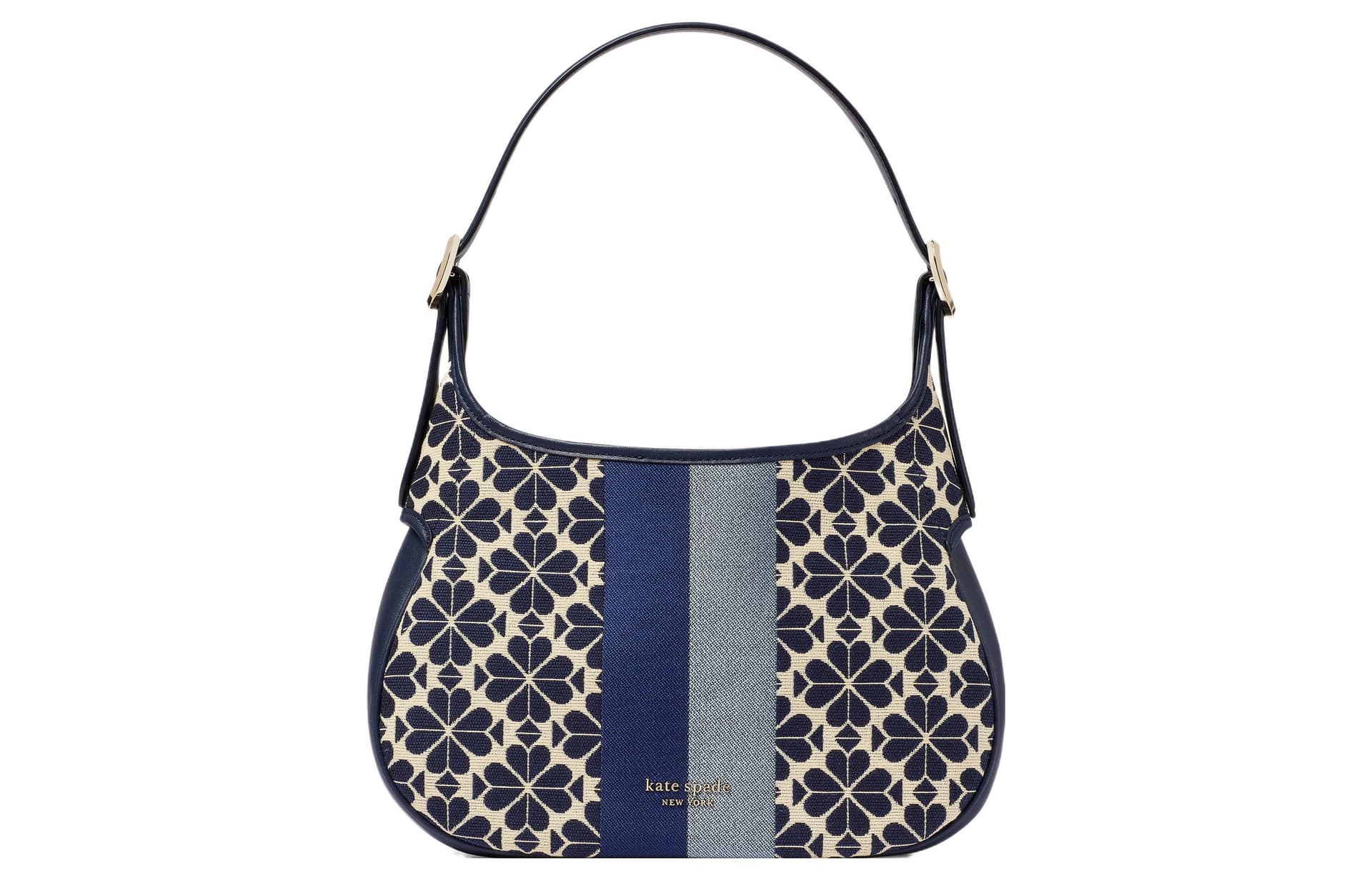 Kate Spade Flower Jacquard With Cow Shoulder Bag, Handbag, Shoulder Bag Blue & Black Basic Set (Bag+Dust Bag)
