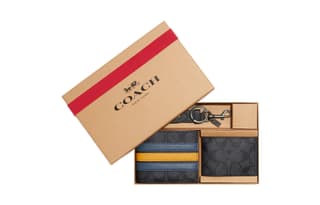 COACH 3 IN 1 Wallet Canvas With Pebbled Card Holder, Wallet Charcoal With Denim Color