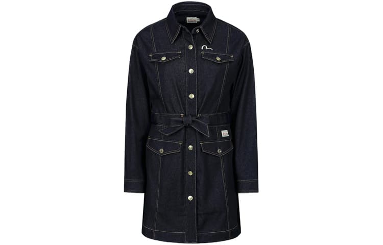 EVISU Long Sleeved Denim Blue Shirt Collar Moderate Short